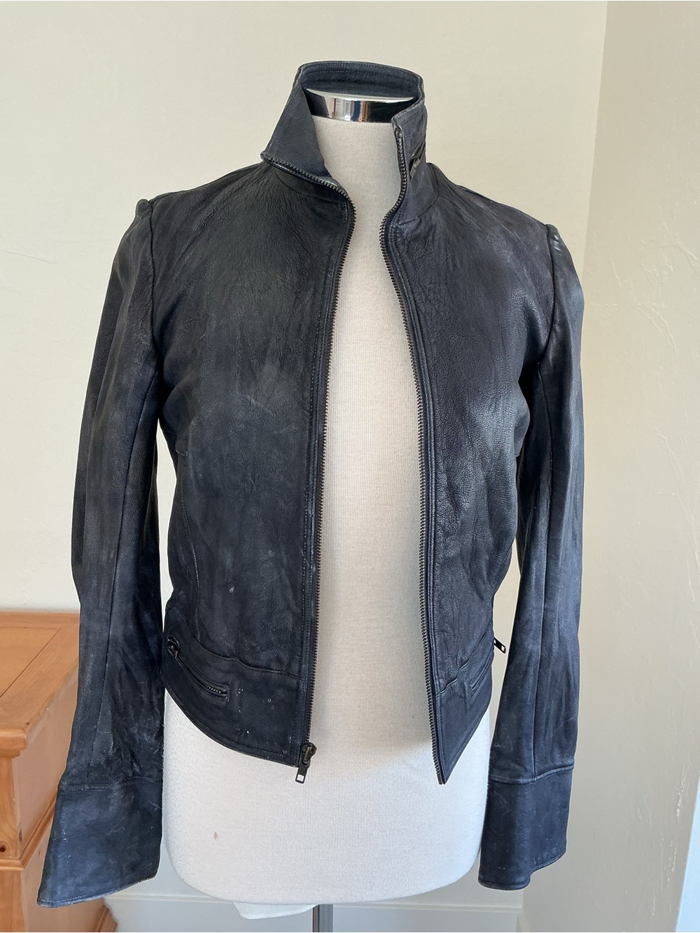 Duarte Jeans Destroyed Rock and Roll Leather Jacket - Size Small